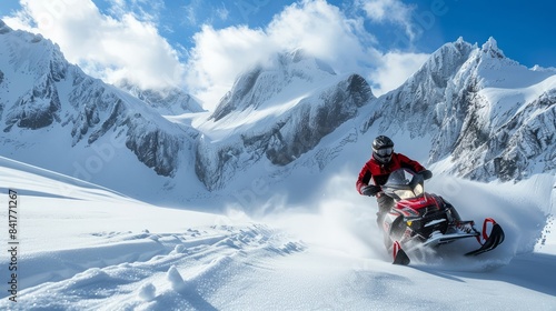 Thrilling Snowmobile Ride in Pristine Snow-Covered Mountains