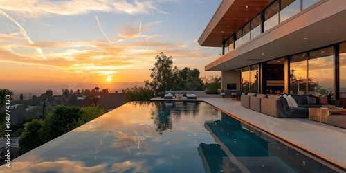 Luxurious Los Angeles home with stunning sunset views and backyard pool. Concept Luxury Home, Los Angeles, Sunset Views, Backyard Pool