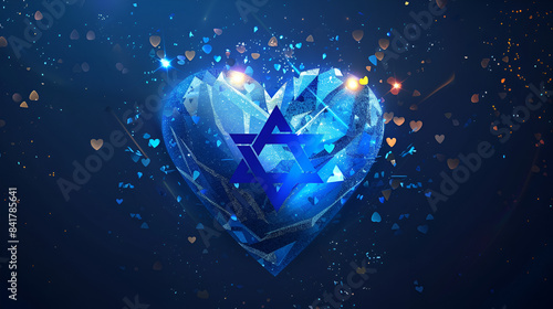 76 years anniversary Israel Independence Day heart emblem. Translation from Hebrew - Independence Day. Vector illustration