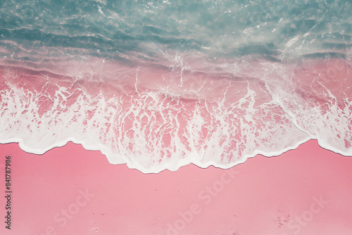 Photo of a pink beach, advertising banner on a beach theme, minimalism