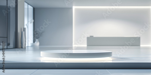Midjourney Bot APP — heute um 17:12 Uhr Matte white podium with subtle lighting, set against a blurred background of a minimalist interior, perfect for modern decor items or sleek tech products 
