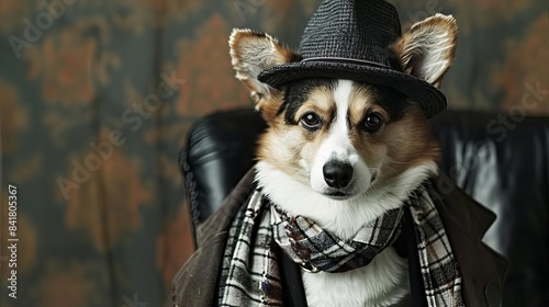 hipster welsh corgi dog dressed as gangster humorous pet portrait