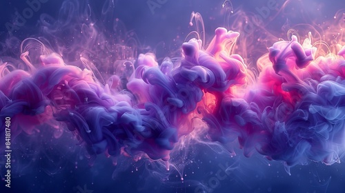 Vibrant pink and purple ink in water creating abstract forms, mesmerizing visual art concept