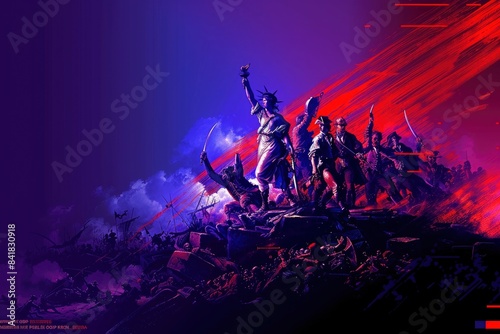  Liberty Leading the People by Eug�ne Delacroix with digital freedom flags
