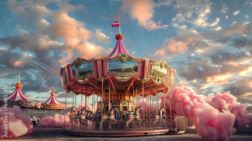 Colorful Carousel at Twilight Illuminating an Enchanting Amusement Park