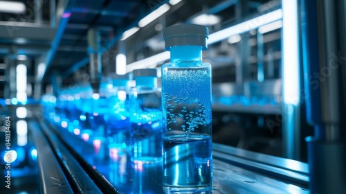 showcasing the futuristic process of dissolving lithium deposits in place, with high-tech equipment and glowing blue solutions, emphasizing technological innovation 