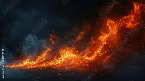 Fire Blazes Intensely with Smoke on Dark Background