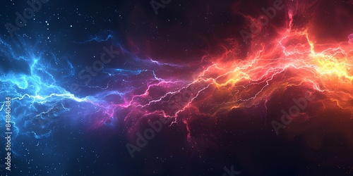 colorful background with a lot of lightnings and stars in the sky