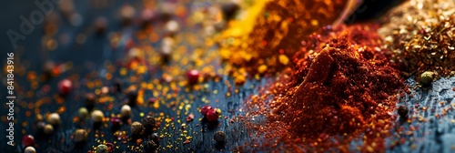 close up of a pile of colored spices powder on a table