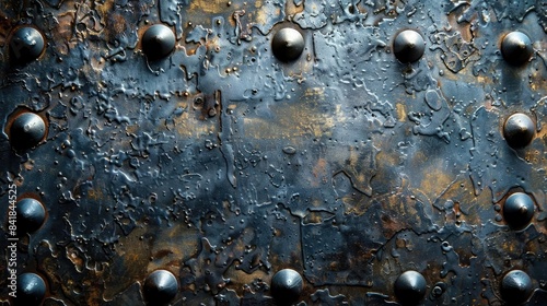 Dark Metal Texture with Rivets Creates Abstract Background Ruggedly