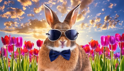 cool easter bunny with sunglasses and a bow tie