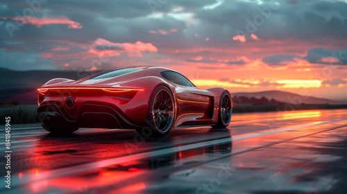 A sleek sports car captured in motion blur as it accelerates. AI generate illustration