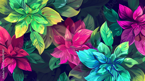 fondo de flores brillante y llamativo cuadro decorativo para casa diseño floral en color rosa azul y verde plantas y frescura fondo tropical