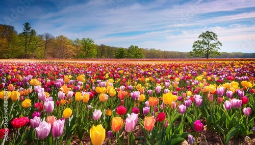 view of a colorful tulip field with flowers in bloom in cream ridge upper freehold new jersey united states