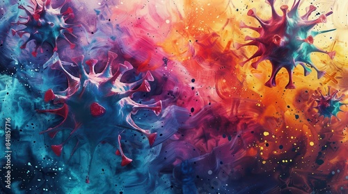 Abstract colorful illustration of viruses, representing the invisible threat of disease.
