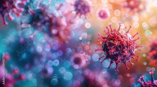 Abstract colorful illustration of viruses, representing the invisible threat of disease.