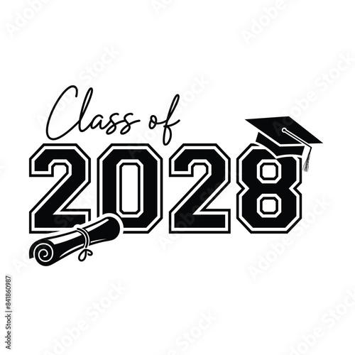 Class of 2028 typography design vector. Text for design, congratulation event, T-shirt, party, high school or college graduate. Editable class of 2028 typography 