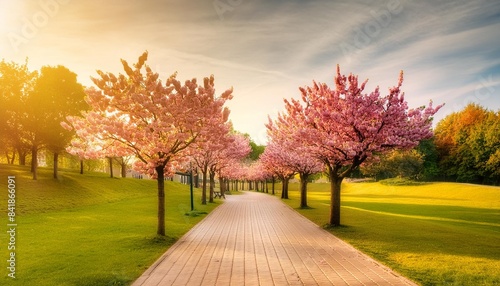 flowering trees in a spring public park gdansk oliwa poland