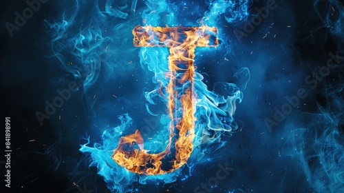 A burning letter J amidst fire and smoke