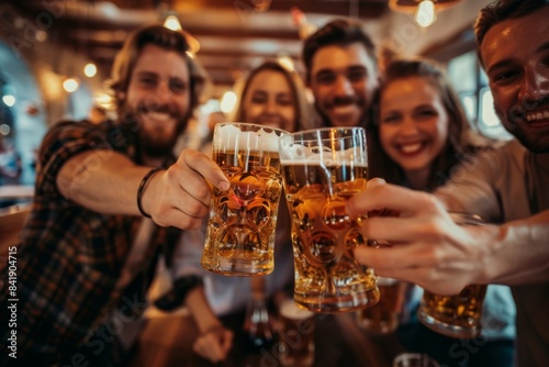 group of friends toasting with beer
