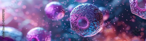 A 3D rendering depicting the division of a healthy cell, showcasing the process of mitosis in vibrant detail.