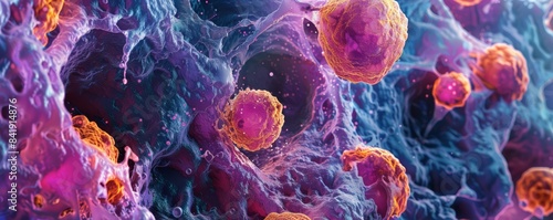A microscopic view of cancer cells undergoing apoptosis, programmed cell death induced by chemotherapy drugs.
