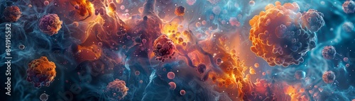 An artistic representation of cancer cells evading immune surveillance, enabling them to proliferate unchecked within the body.