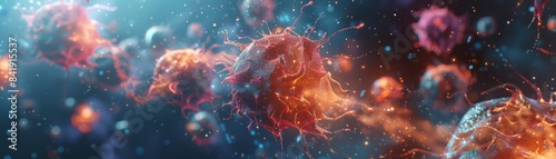 An artistic representation of cancer cells evading immune surveillance, enabling them to proliferate unchecked within the body.