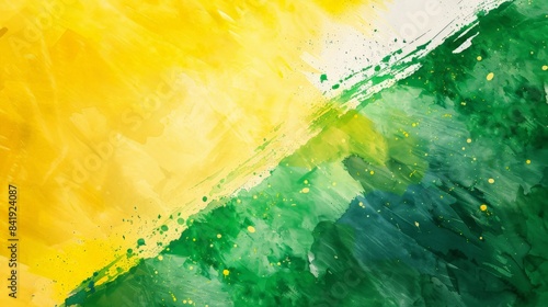 Abstract Watercolor Background for Brazilian Independence Day Designs Yellow and Green Brush Strokes