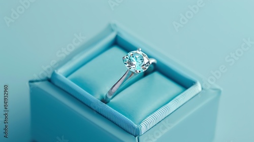 Diamond ring in a blue box on blue background