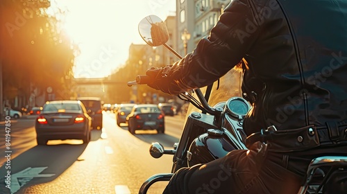 Fearlessly conquering the city streets, the motorcyclist exudes courage and audacity.