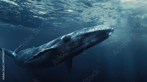 Blue whale swimming in the ocean. AIG51A.