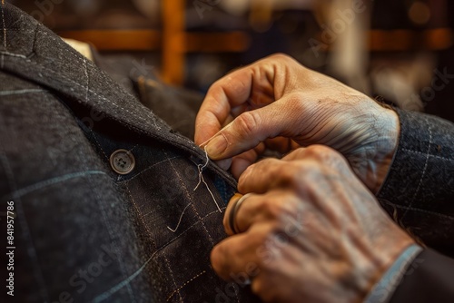 A tailor hands marking a client garment with tailor chalk preparing for precise alterations