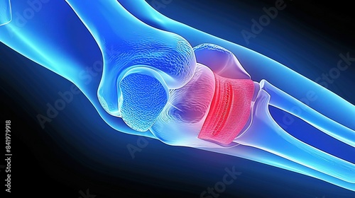 3D illustration of human knee with highlighted meniscus