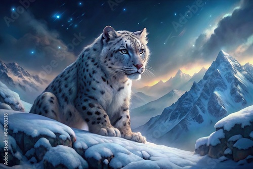 Rare snow leopard in its natural habitat on Mount Everest at 18,000 ft , Snow leopard, Mount Everest, Himalayas, Rare, Endangered, Wildlife, Big cat, Predator, High altitude, Snow, Mountain