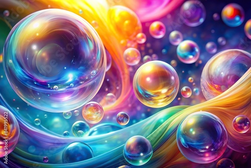 A vibrant abstract background of swirling colors, with ethereal air bubbles floating through a luminous liquid, abstract, colorful, background, liquid, bubbles, air bubbles, vibrant