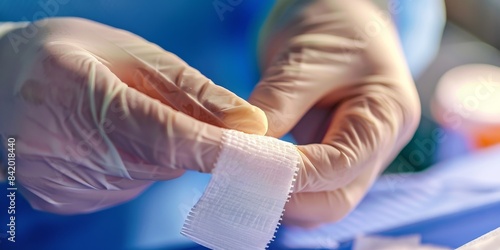 Close-up of a medical adhesive being applied to a wound.