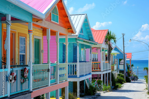 A row of colorful houses by the sea