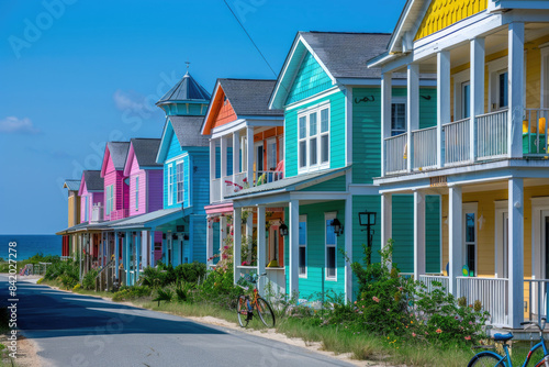 A row of colorful houses by the sea