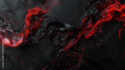 A black and red background with red and black water and fire