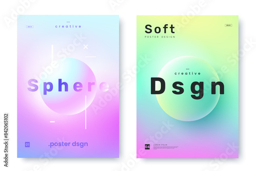 Modern poster design with gradient round sphere in the center. Colorful banner design with 3d gradient background. Ideal for tech event invitation, ad, cover, web.