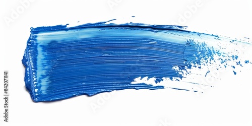 Hand painted stroke of blue paint brus on white background