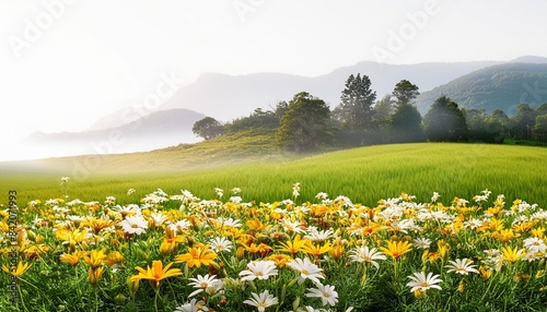 medow field with flower on white background with clipping path 3d illustration rendering