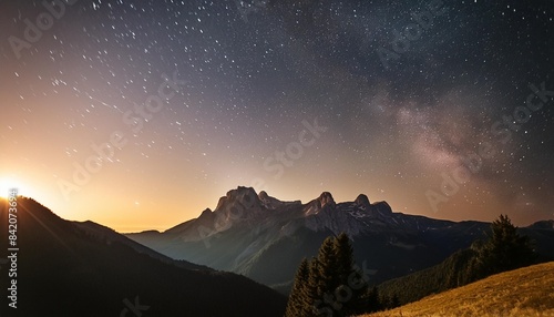 night sky with stars sonw and mountains