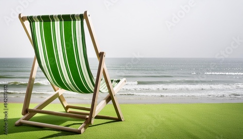 green striped beach chair for summer getaways isolated on white background