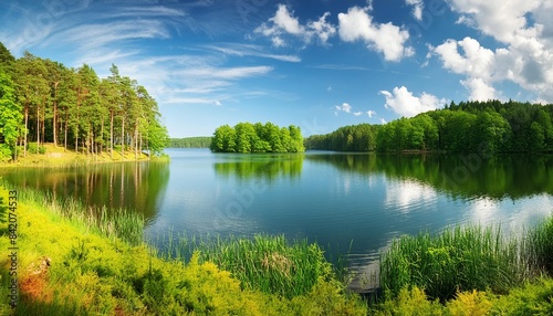 kashubian lake district landscape in kartuzy pomerania poland