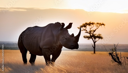 black rhinoceros in the african savannah