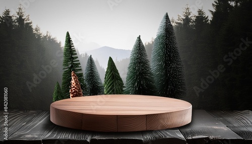 wooden eco rustic pine tree wood circle disc platform podium on png tranparent background minimal empty display product presentation scene