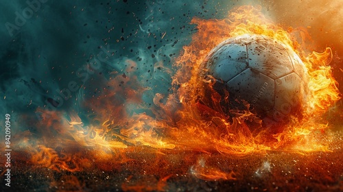 Football game ball on fire, dynamic sports background