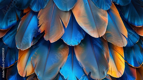 Colorful bird feather pattern closeup macro view
